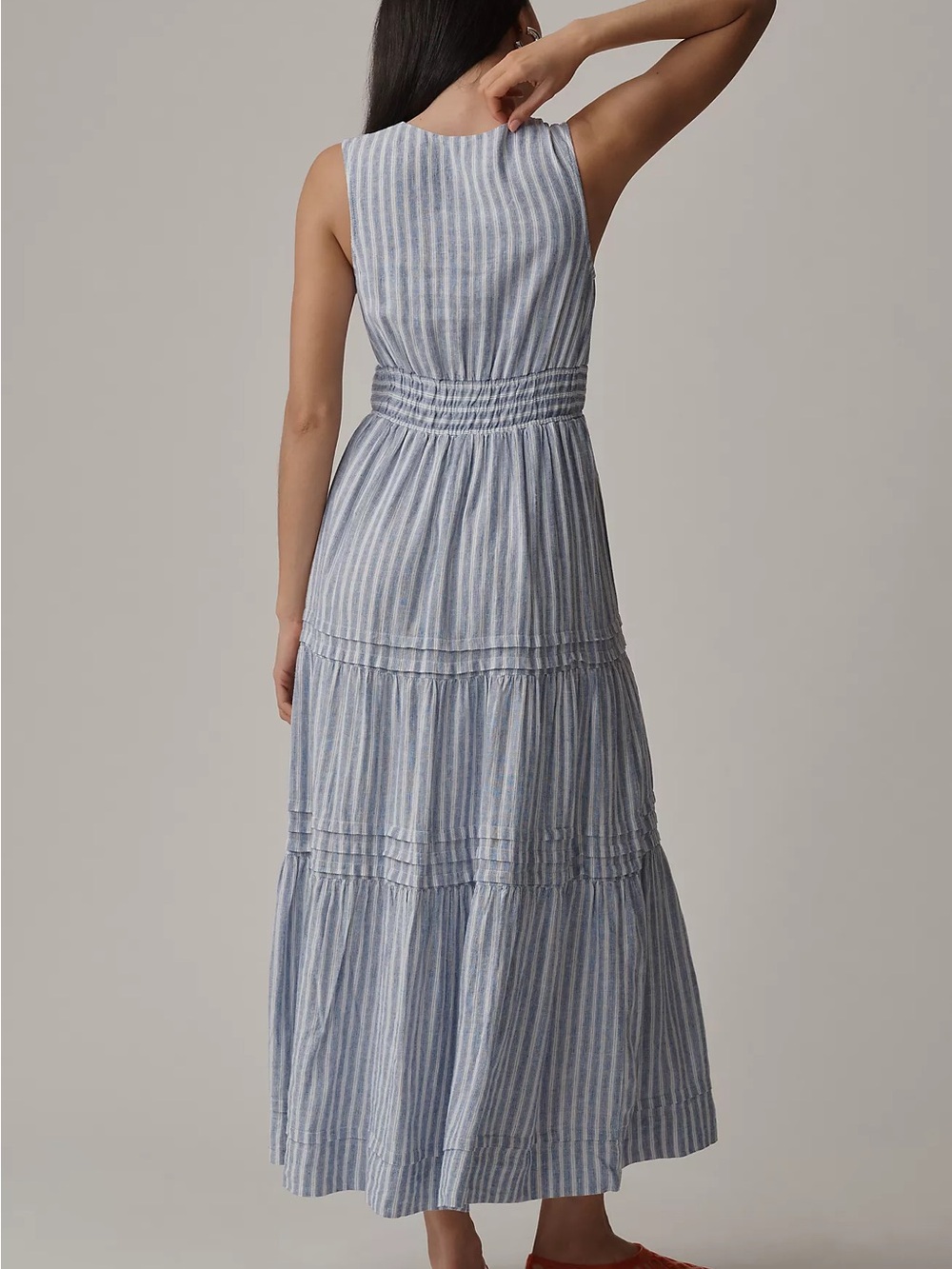 Somerset Blue Striped sleeveless V-Neck Tiered Maxi Dress - Picture 2 of 6